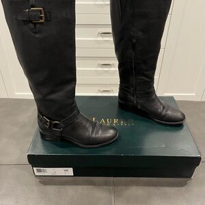 Ralph Lauren McLeod tall black leather riding boots